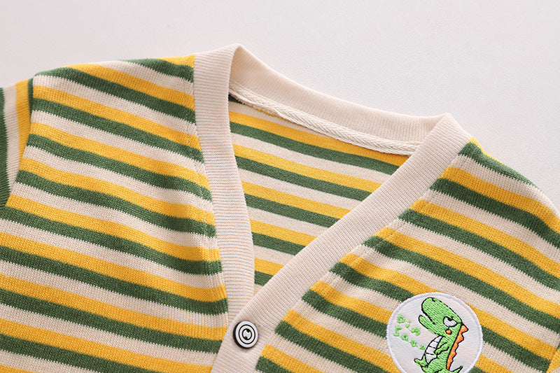 [345332] - Setelan 3 in 1 Cardigan Kemeja Celana Panjang Jeans Anak Laki-Laki - Motif Stare Dino
