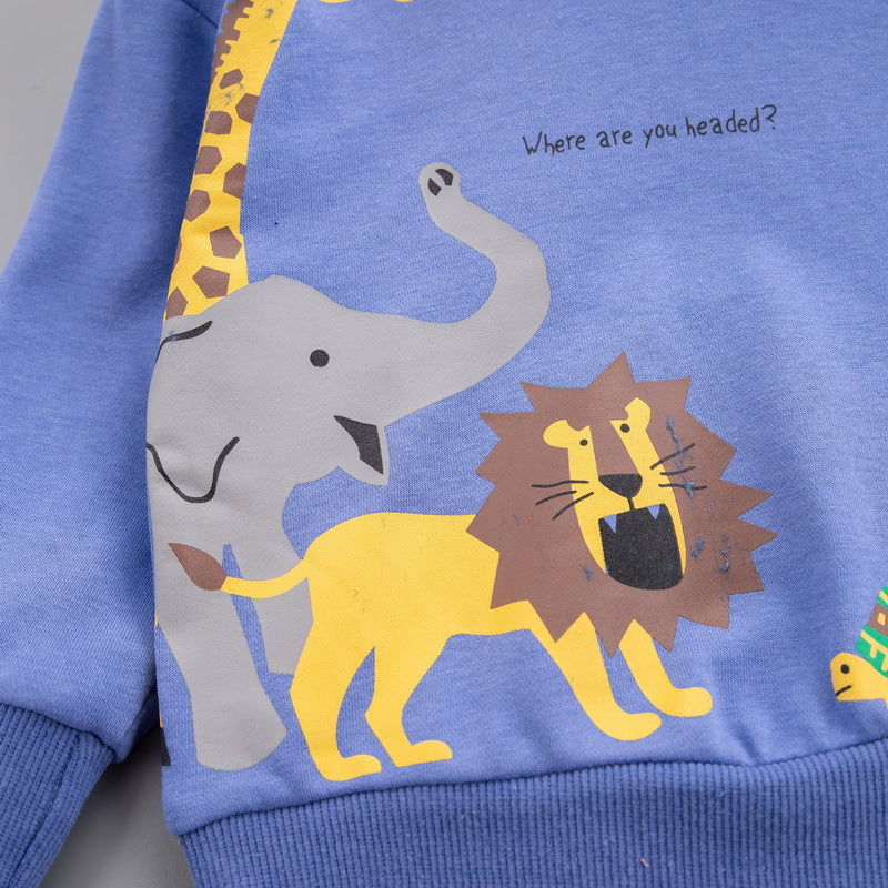 [345323] - Setelan Sweater Crewneck Celana Panjang Jogger Jeans Anak Laki-Laki - Motif Family Animal