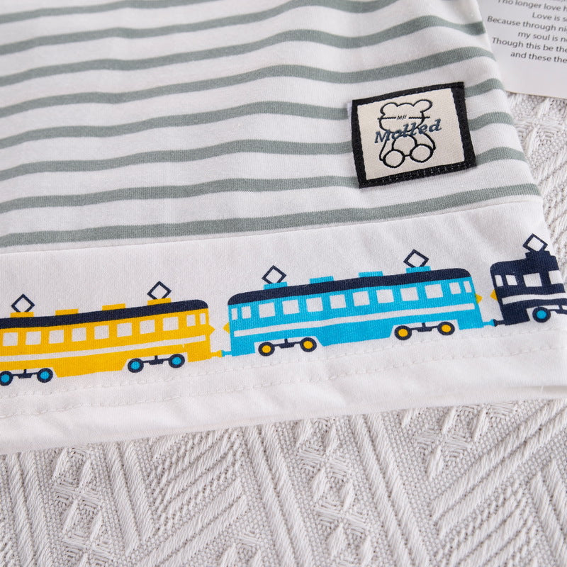 [345366] - Setelan Kaos Celana Pendek Chino Anak Laki-Laki - Motif Little Train