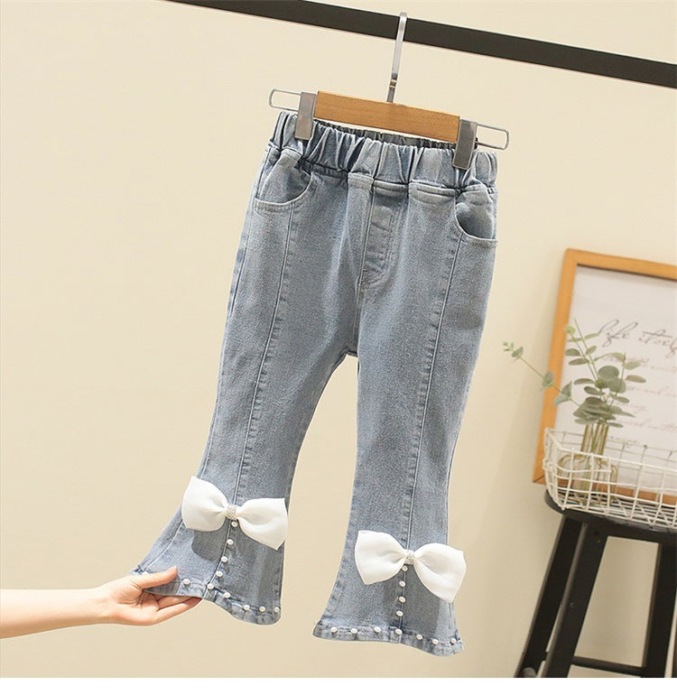[363605] - Setelan Blouse Celana Panjang Jeans Cutbray Anak Perempuan - Motif Shoulder Lace