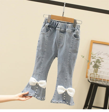 [363605] - Setelan Blouse Celana Panjang Jeans Cutbray Import Anak Perempuan - Motif Shoulder Lace