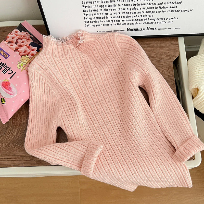 [507718] - Atasan Sweater Rajut Lengan Panjang Import Anak Perempuan - Motif Plain Line