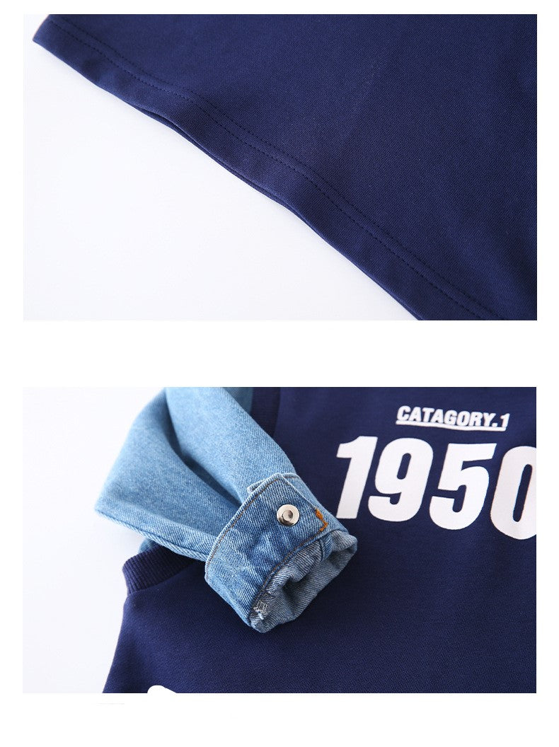 [119292] - Atasan Sweater Keren Anak - Motif Denim Sleeve