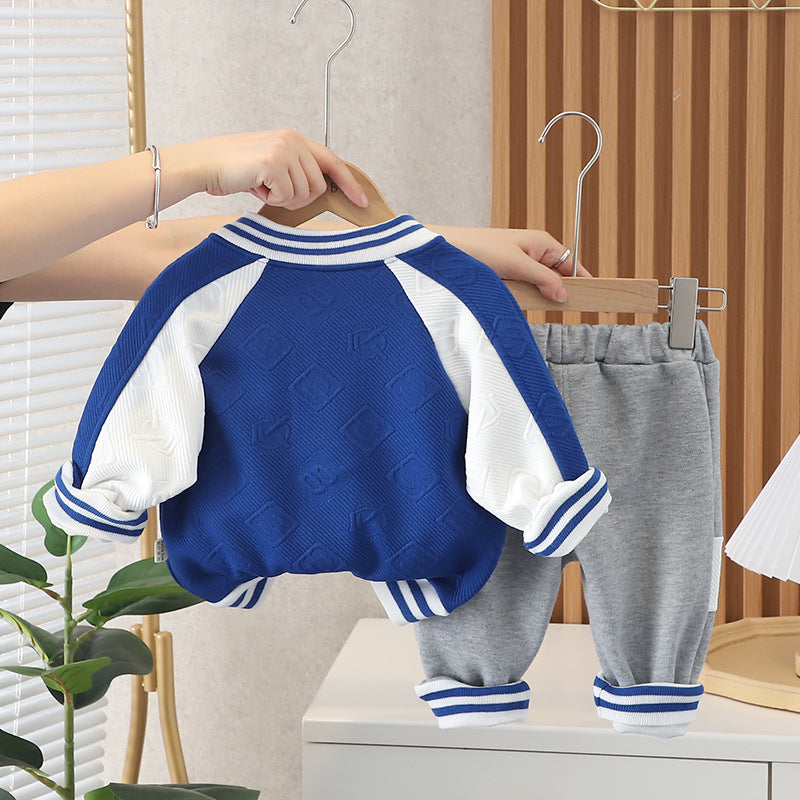[345330] - Setelan 3 in 1 Jaket Baseball Bordir Celana Panjang Jogger Anak Laki-Laki - Motif Bear Happy