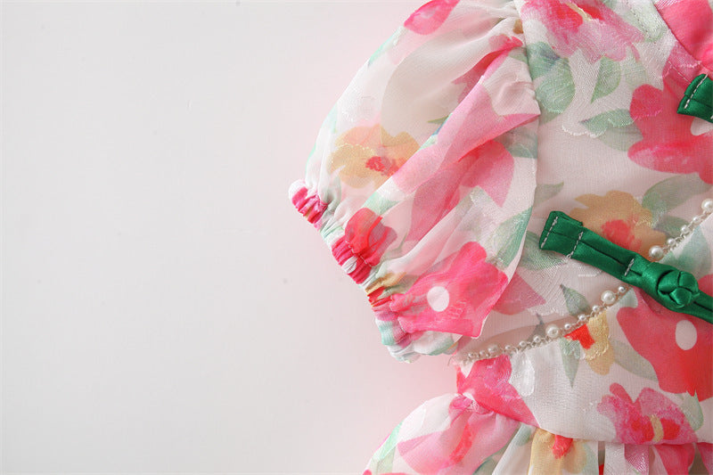 [340254] - Dress Bunga Lengan Pendek Balon Anak Perempuan - Motif Blossom Field