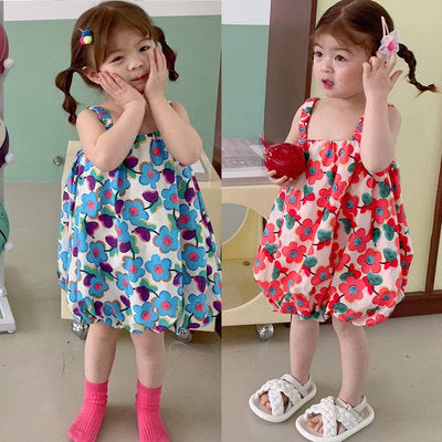 [507661] - Dress Balon Lengan Kutung Import Anak Perempuan - Motif Egg Flower