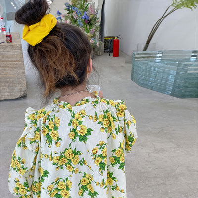[507705] - Long Dress Lengan Panjang Anak Perempuan - Motif Flower Tie