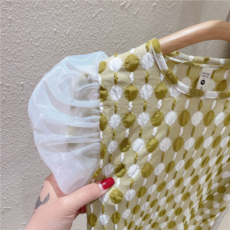BABYHOKI STORE Usia 7 8 9 10 Tahun Baju Anak Tanggung Cewek [363538] - Setelan Blouse Rajut Lengan Balon Celana Pendek Anak Perempuan - Motif Neat Knit