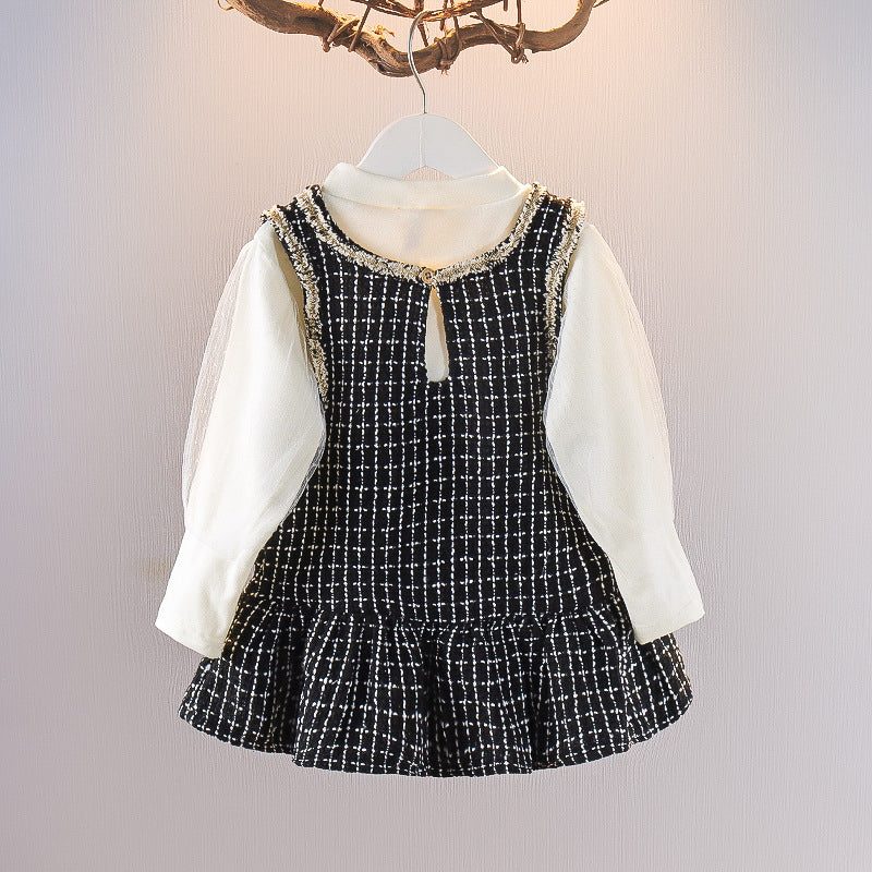 [352337] - Setelan Mini Dress Overall Anak Perempuan - Motif Cross Ribbon