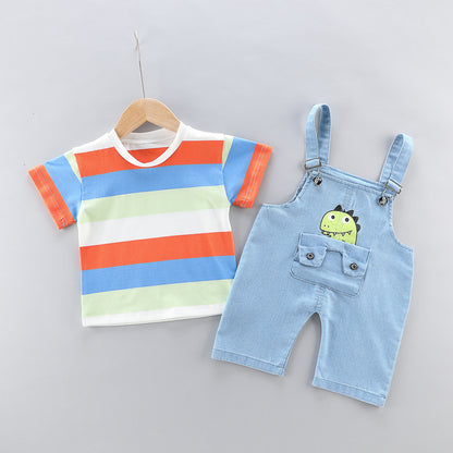 [368416] - Setelan Overall Fashion Anak - Motif Dino Pouch