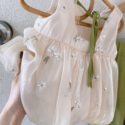 [363567] - Setelan Blouse Bordir Celana Jasmine Anak Perempuan - Motif White Flower