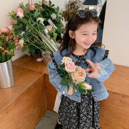[363551] - Setelan Mini Dress Jaket Jeans Anak Perempuan - Motif Abstract Flowers