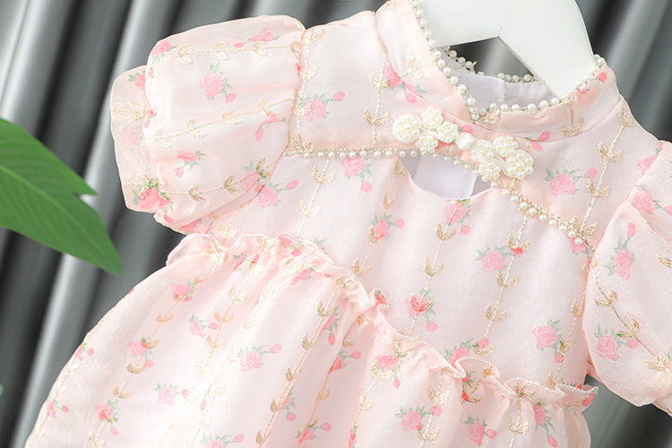 [340244] - Dress Sanghai Lengan Pendek Anak Perempuan - Motif Beauty Flower