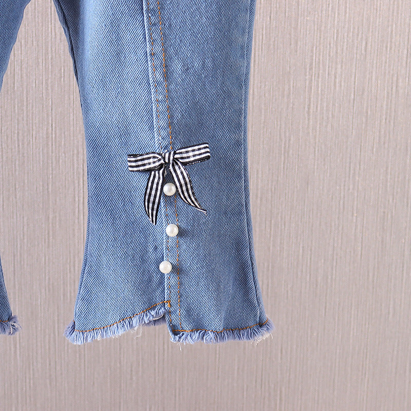 [352355] - Celana Panjang Jeans Cutbray Rawis Anak Perempuan - Motif Small Pearl