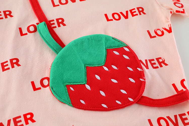 [340272] - Setelan Kaos 3D Bordir Celana Pendek Hotpants Jeans Rawis - Motif Love Strawberry