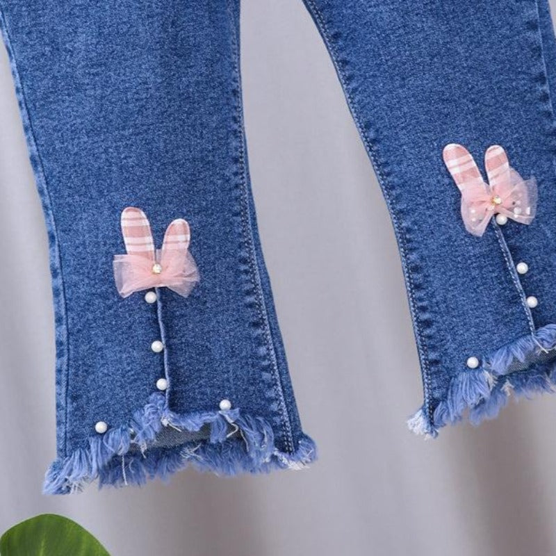 [102370] - Bawahan Jeans / Celana Panjang Anak - Motif Rabbit Accent 3D