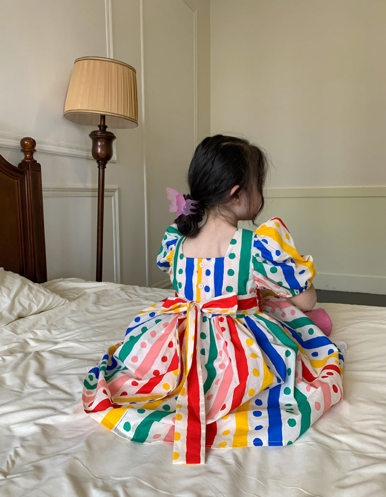 [507634] - Dress Gaun Lengan Balon Import Anak Perempuan - Motif Color Spot
