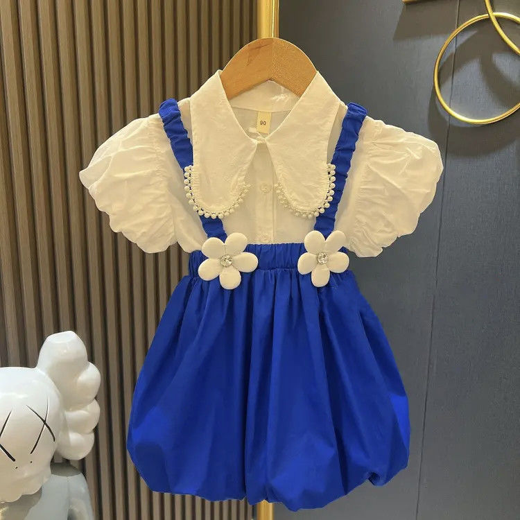 [363525] - Setelan Blouse Lengan Balon Celana Overall Anak Perempuan - Motif Flower Lace