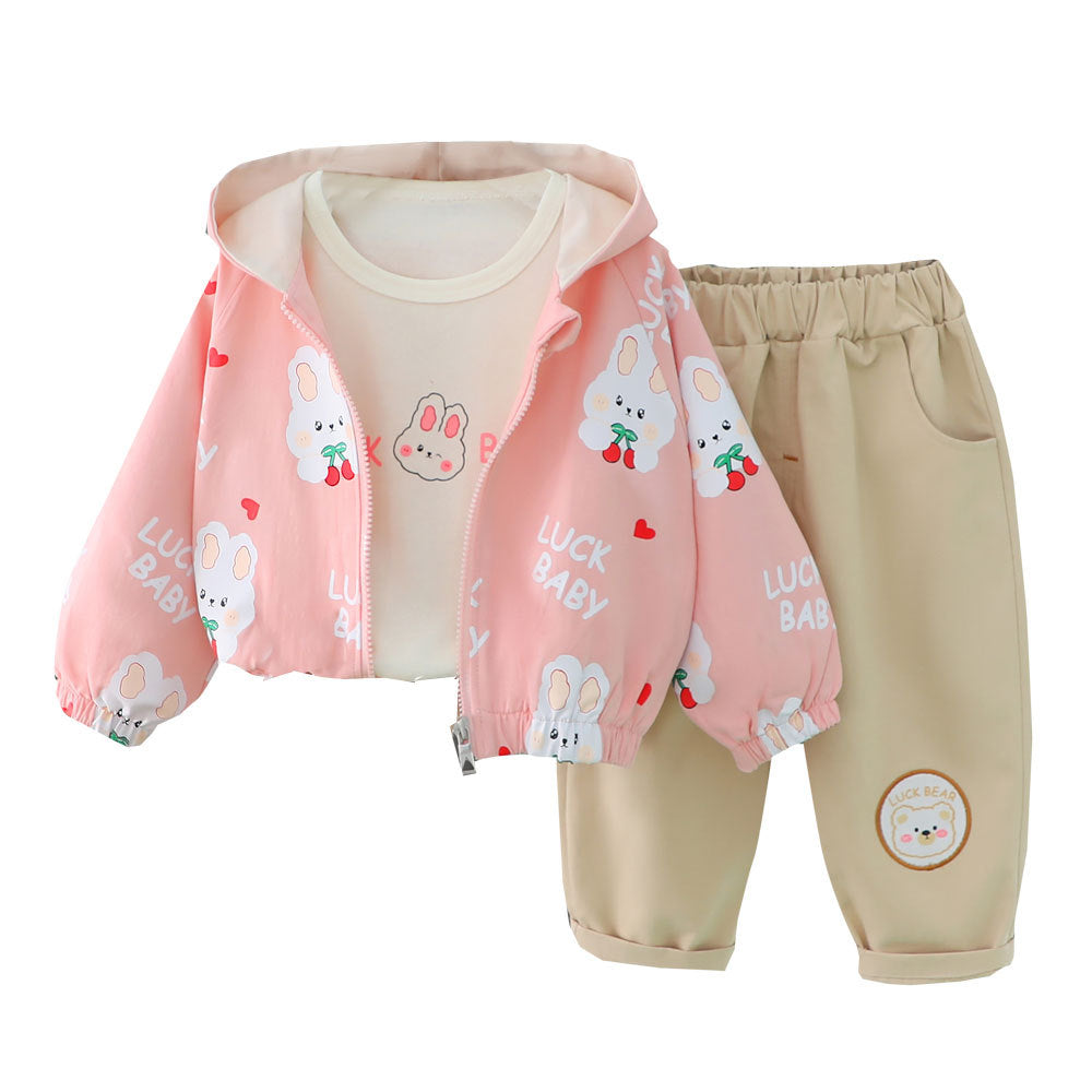 [340200] - Setelan 3D Jaket Hoodie 3 in 1 Celana Chino Anak Perempuan - Motif Winked Animal