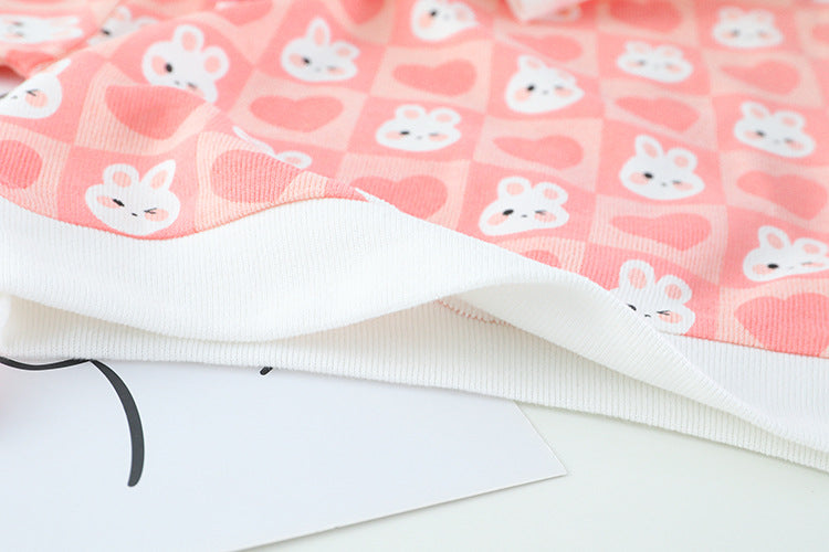 [340204] - Setelan 3D Sweater Pom Pom Celana Jogger Anak Perempuan - Motif Heart Rabbit