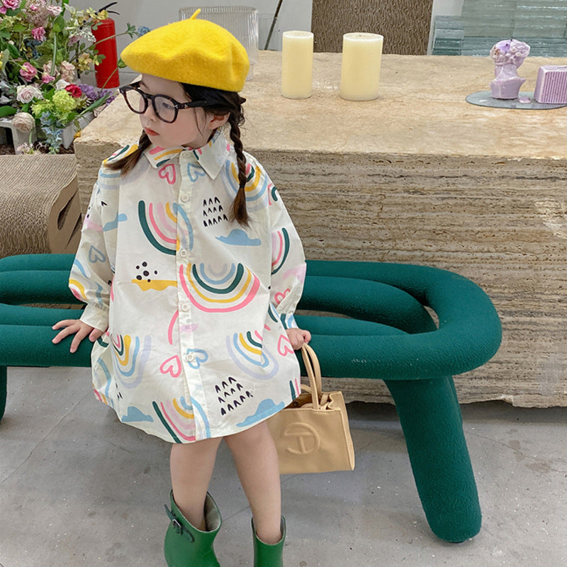 [507692] - Blouse Kemeja Oversize Anak Perempuan - Motif Cloud Rainbow