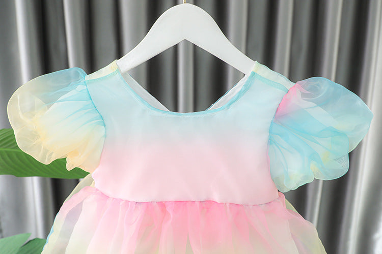 [340233] - Dress Pelangi Tutu Lengan Pendek Anak Perempuan - Motif Colorful Dew