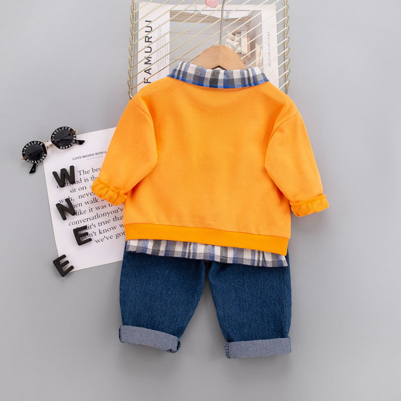 [345326] - Setelan Sweater Kerah Celana Panjang Jeans Anak Laki-Laki - Motif Animal Alphabet
