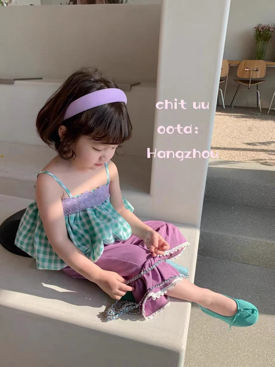[363541] - Setelan Blouse Kutung Celana Panjang Anak Perempuan - Motif Tartan Plaid