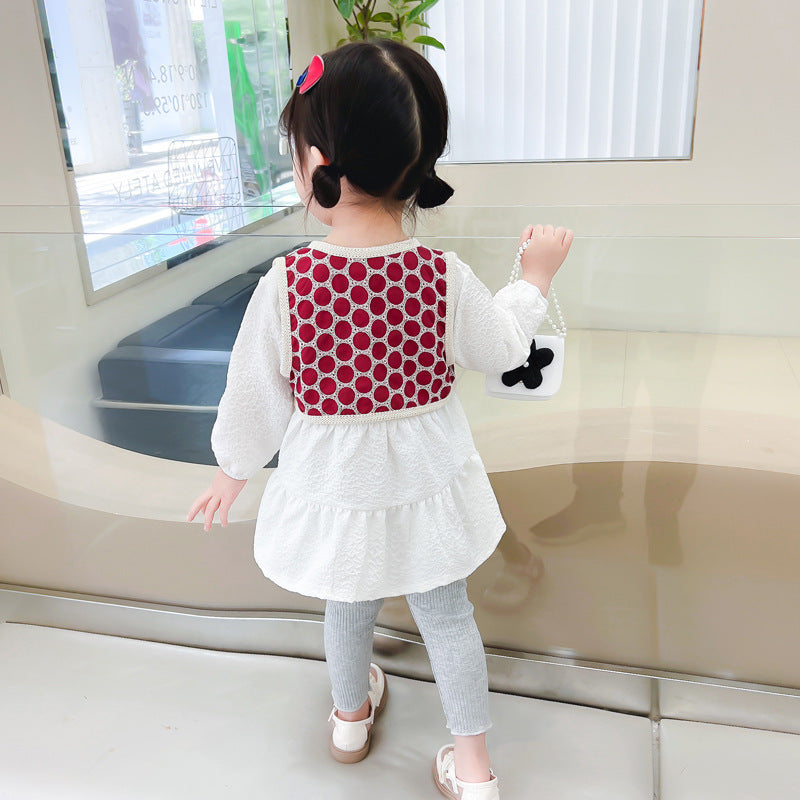 [340226] - Setelan 3 in 1 Rompi Blouse Celana Panjang Anak Perempuan - Motif Flower Round