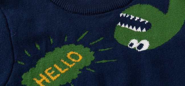 [513637] - Atasan Sweater Crewneck Lengan Panjang Anak Laki-Laki - Motif Hello Dino