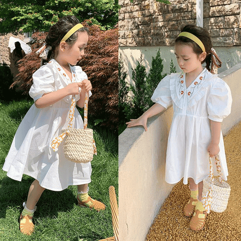[507228] - Dress Fashion Anak Perempuan - Motif Flower Collar Bordir