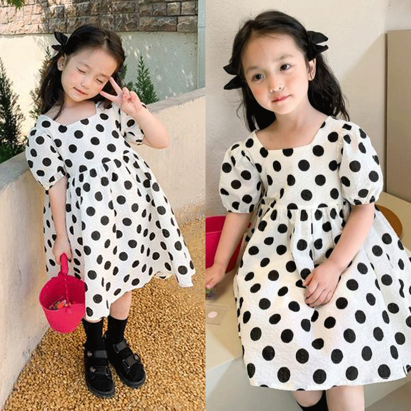 [507275] - Dress Fashion Anak Perempuan Import - Motif Black Circle