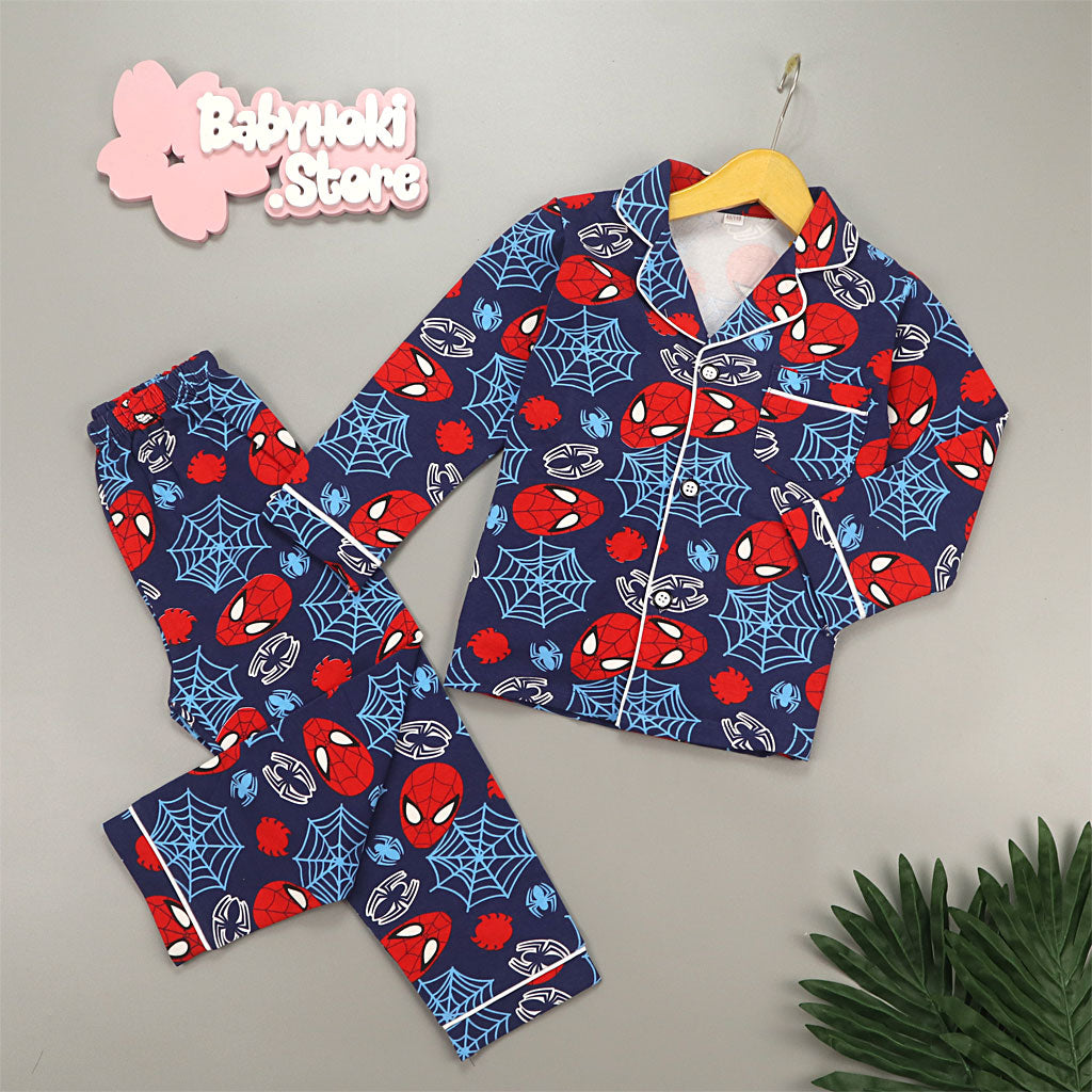 [225579] - Piyama Anak Import  / Setelan Tidur Anak / Baju Tidur Anak - Motif Sepiderman Nets