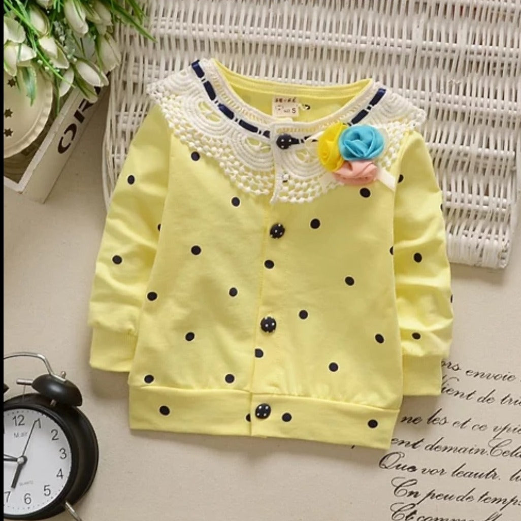 [102138-YELLOW] - Jaket Cardigan Lace Anak Perempuan Flower Dot [B1041]