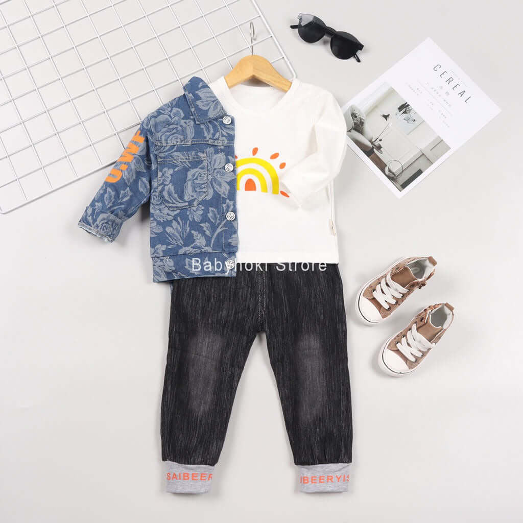 [001247] - Setelan 3 In 1 Fashionable Anak - Motif Abstract Leaf