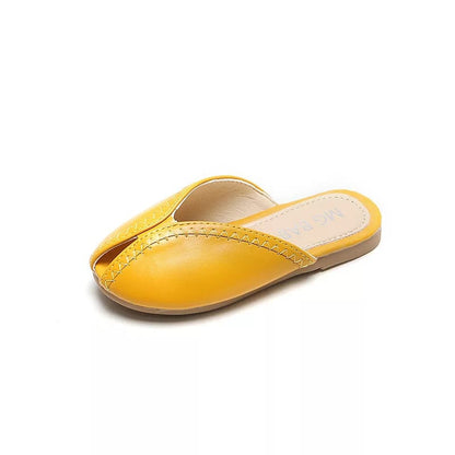 [381120-MUSTARD] - Flat Sandal Selop Anak Perempuan Import - Motif Zig Zag Stitch