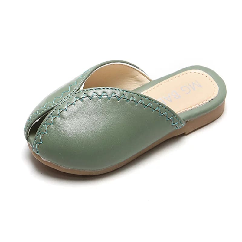 [381120-GREEN] - Flat Sandal Selop Anak Perempuan Import - Motif Zig Zag Stitch