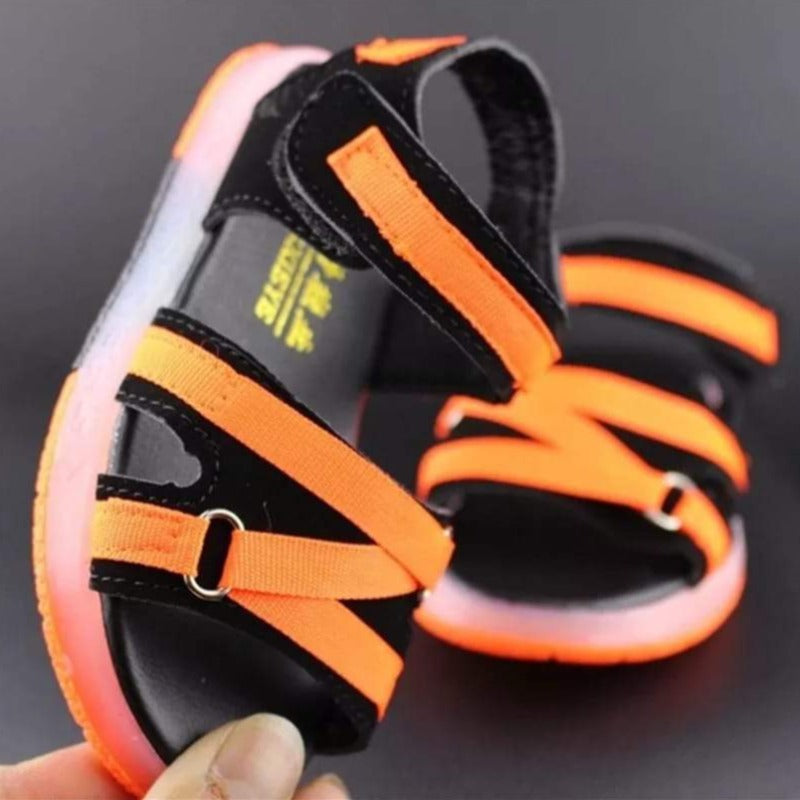 [343113-BLACK ORANGE] - Sepatu Sandal Lampu Anak Casual Unisex Import - Multicolor