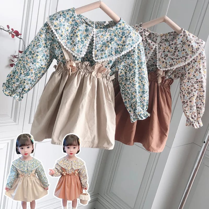 [363425] - Setelan Ootd Suspender Fashion Anak Perempuan - Motif Little Flower