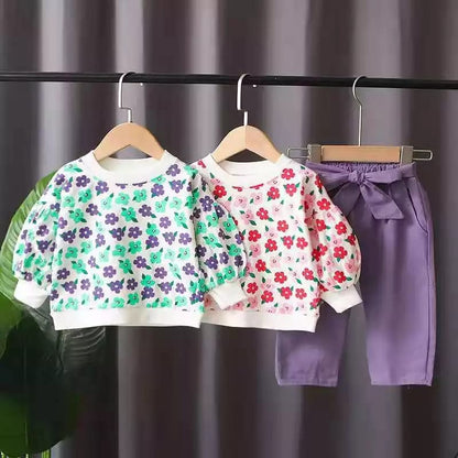 [345286] - Setelan Sweater Anak - Motif Leafy Flowers