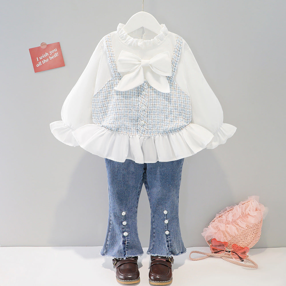 [001390] - Setelan Blouse Celana Panjang Jeans Cutbray Anak Perempuan - Motif Abstract Vest