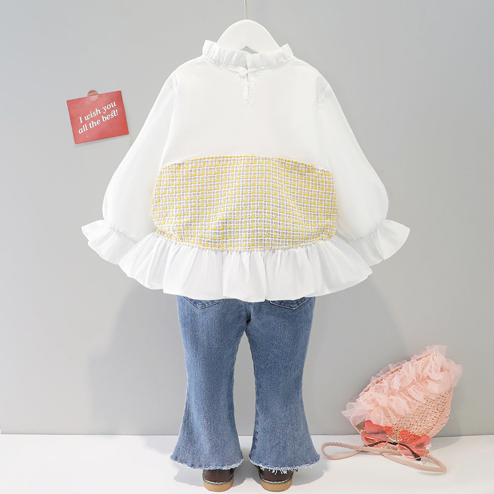 [001390] - Setelan Blouse Celana Panjang Jeans Cutbray Anak Perempuan - Motif Abstract Vest