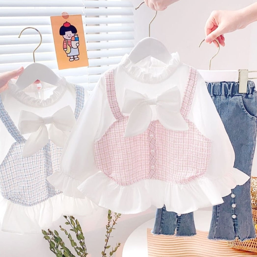 [001390] - Setelan Blouse Celana Panjang Jeans Cutbray Anak Perempuan - Motif Abstract Vest