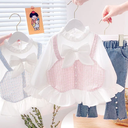 [001390] - Setelan Blouse Celana Panjang Jeans Cutbray Anak Perempuan - Motif Abstract Vest