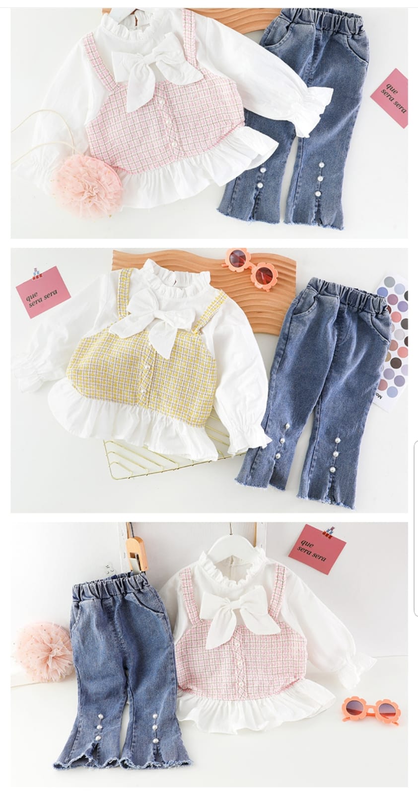[001390] - Setelan Blouse Celana Panjang Jeans Cutbray Anak Perempuan - Motif Abstract Vest