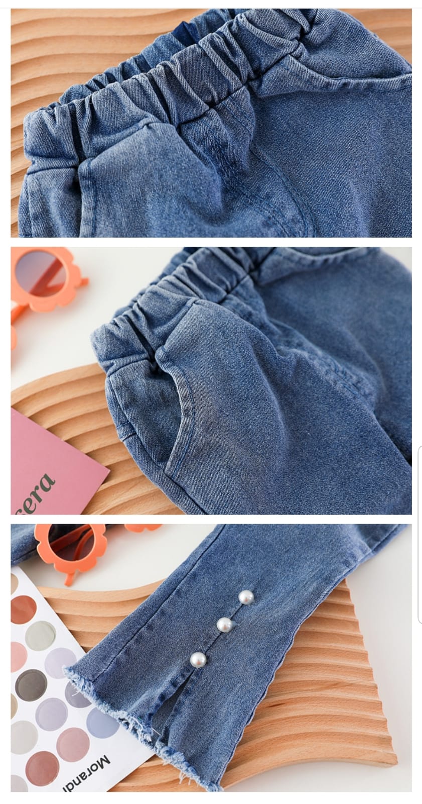 [001390] - Setelan Blouse Celana Panjang Jeans Cutbray Anak Perempuan - Motif Abstract Vest
