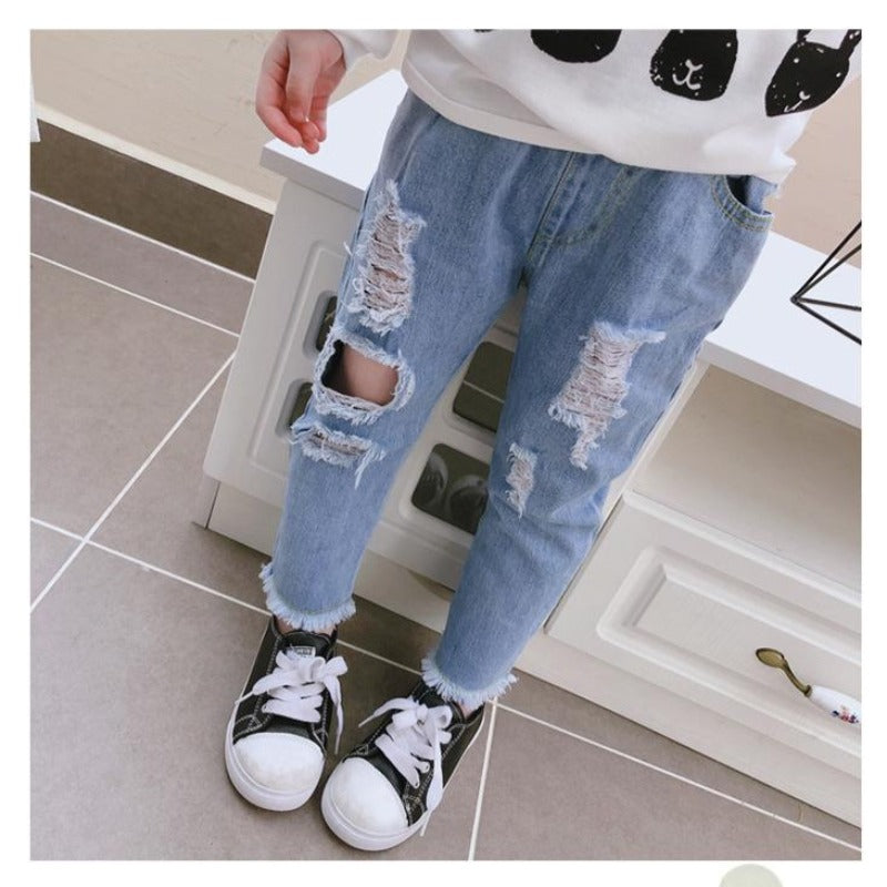 [507125] - Bawahan Jeans Fashion Anak Perempuan Import - Motif Abstract Torn