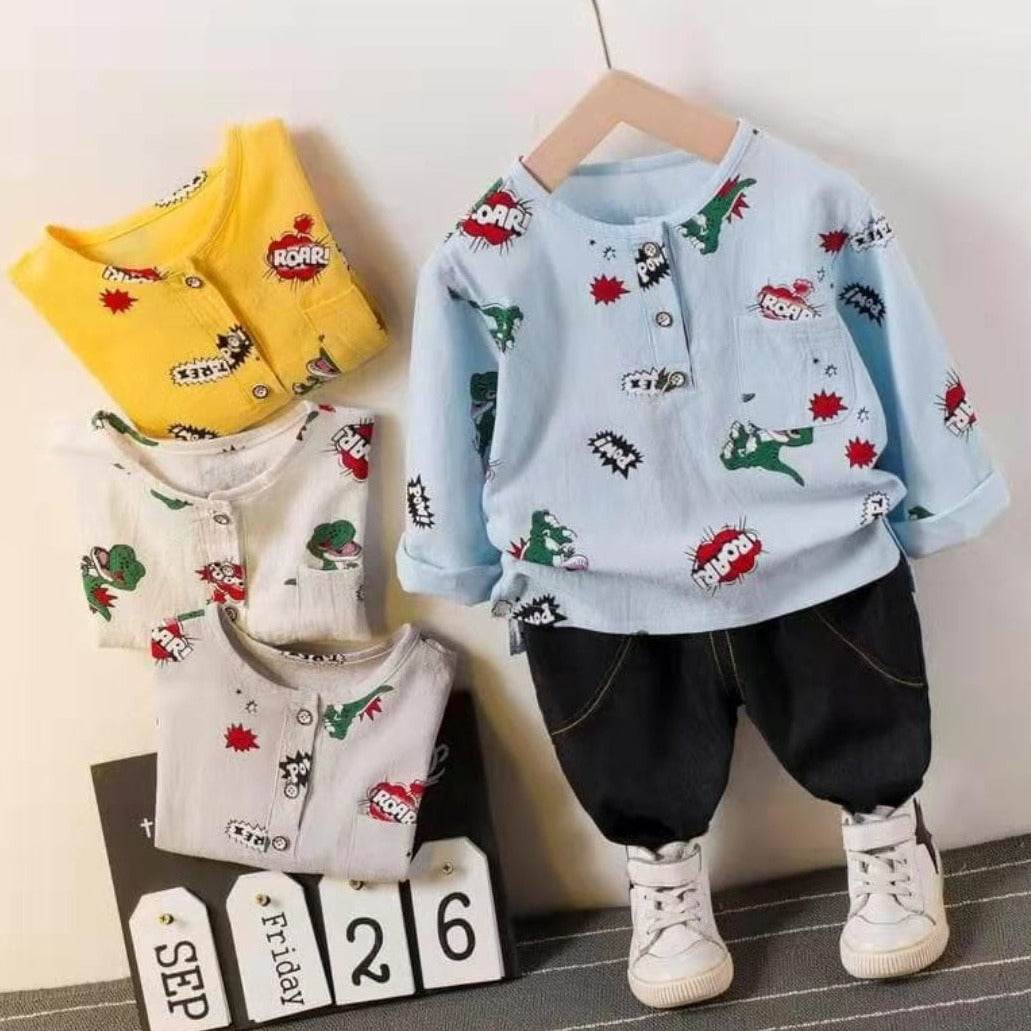 [001356] - Setelan Ootd Fashion Anak Import - Motif Roar Dino