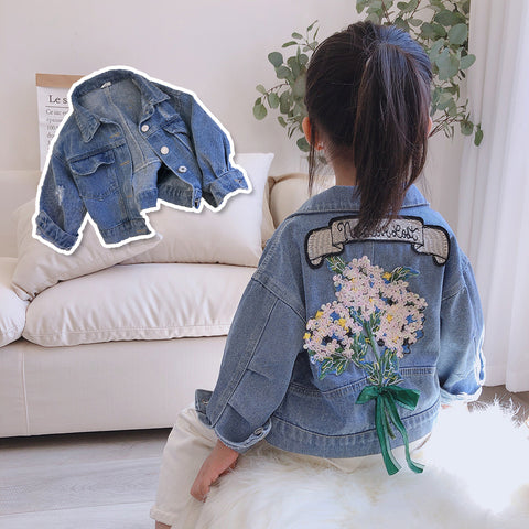 [508104] - Bordir Jaket Jeans Anak / Jaket Anak - Motif 3D Flower Bouquet