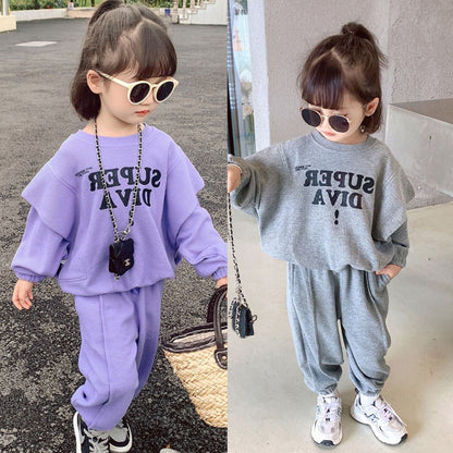 [507700] - Setelan Sweater Oversize Celana Jogger Anak Perempuan - Motif Firm Writing